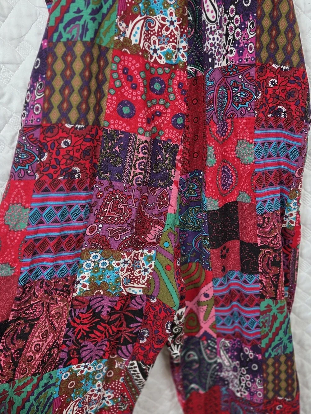 Colorful Patchwork Boho Overalls Jumpsuit Size Small 65% Cotton Festival Hippie
